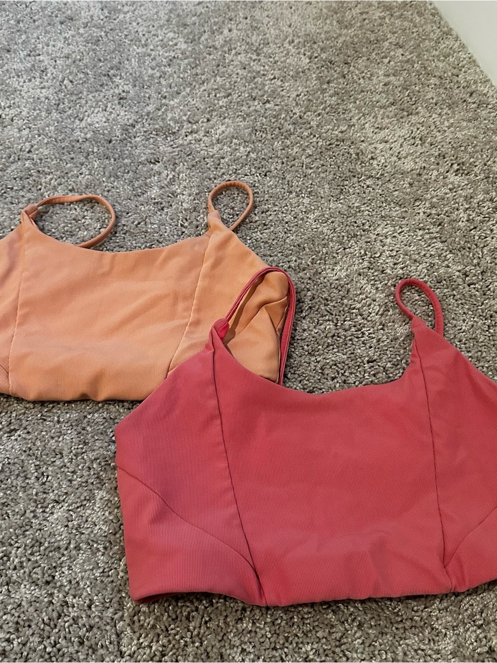 Kyodan Ribbed Crop Tops in Coral Red and Sunset Orange